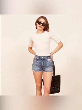 Reformation Dixie High Rise Distressed Denim Jean Shorts